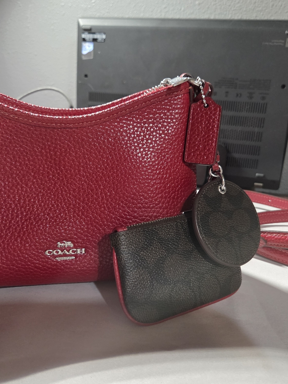 COACH Small Laurel Pebbled Red Leather Crossbody with Signature Pouch Set